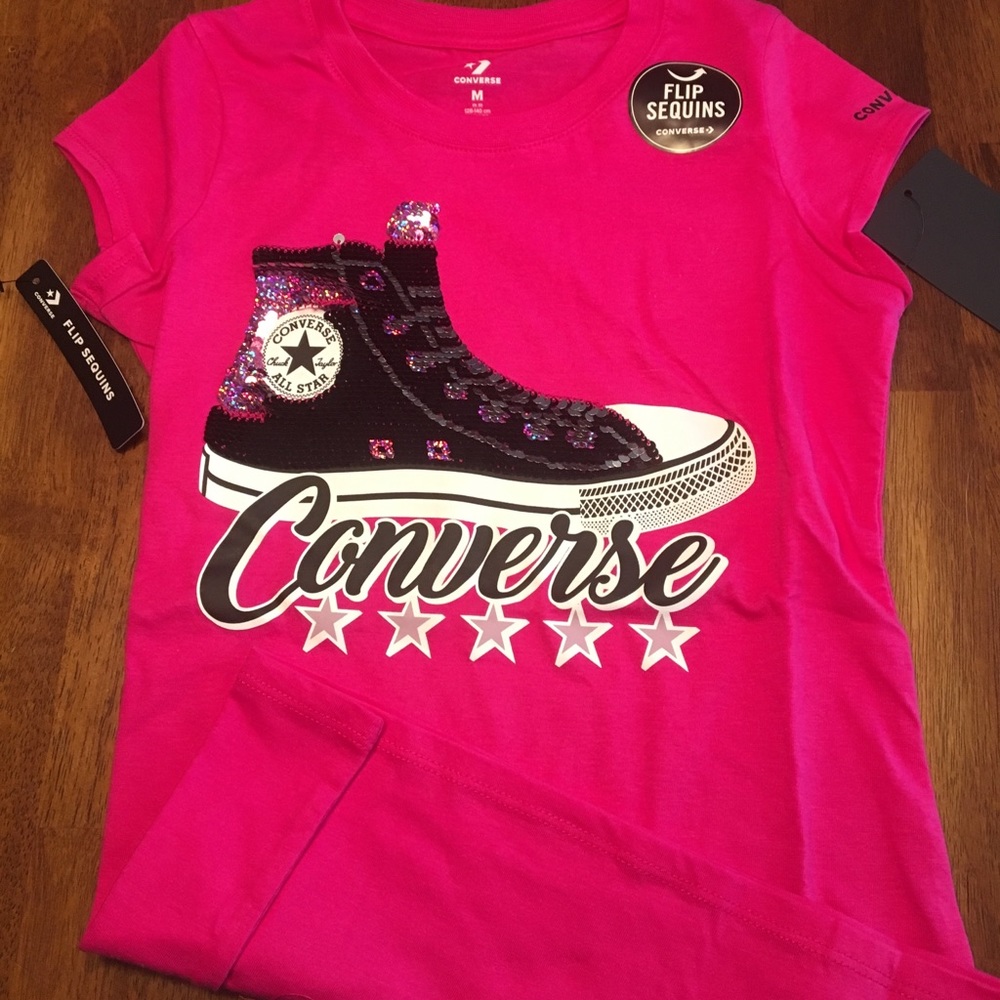 NWT Converse Girls M flip sequins hot pink shirt